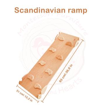 Scandinavian Climbing Slide with Rocks in Natural Wood color