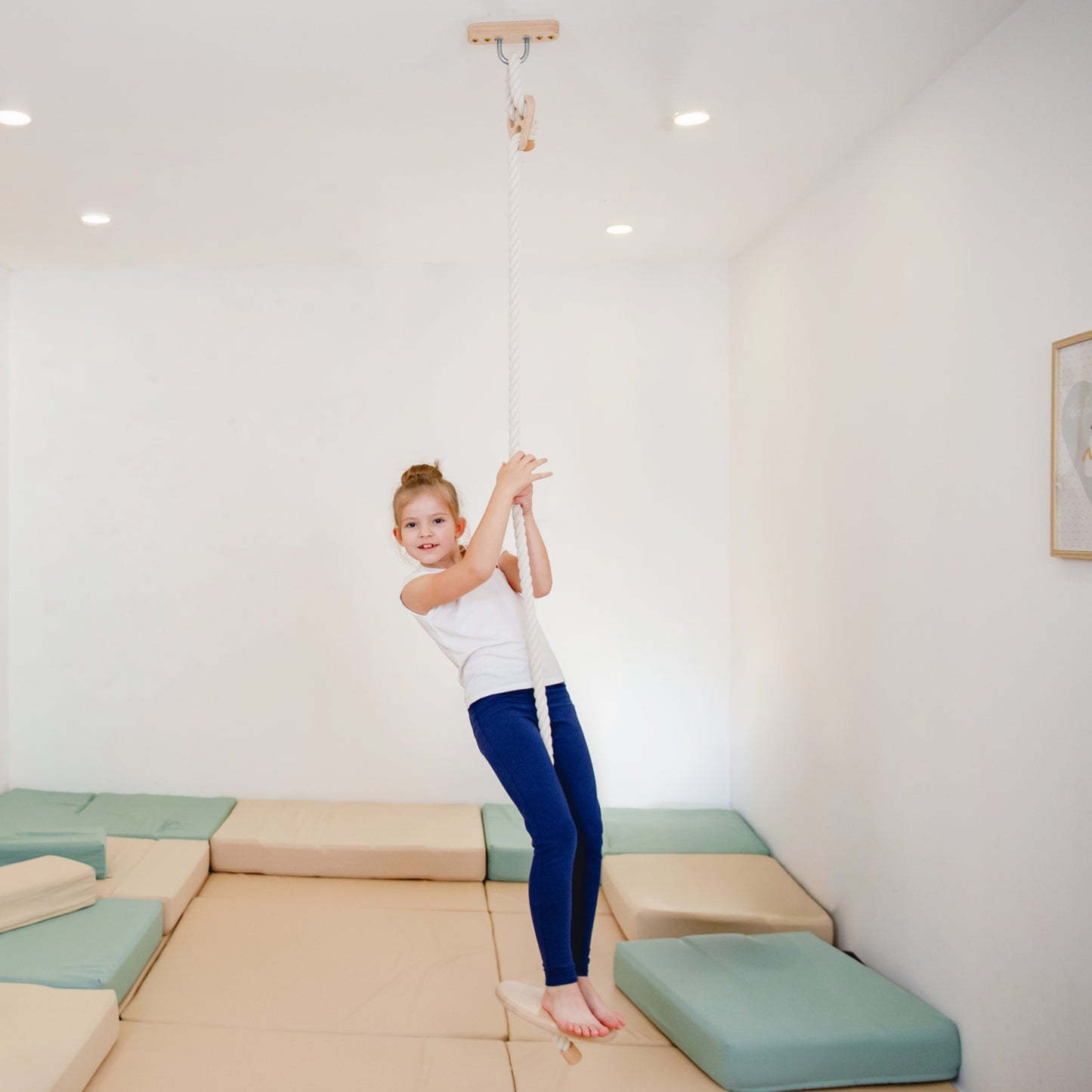 Ceiling Mounted Rope Swing with Wooden Disc Platform