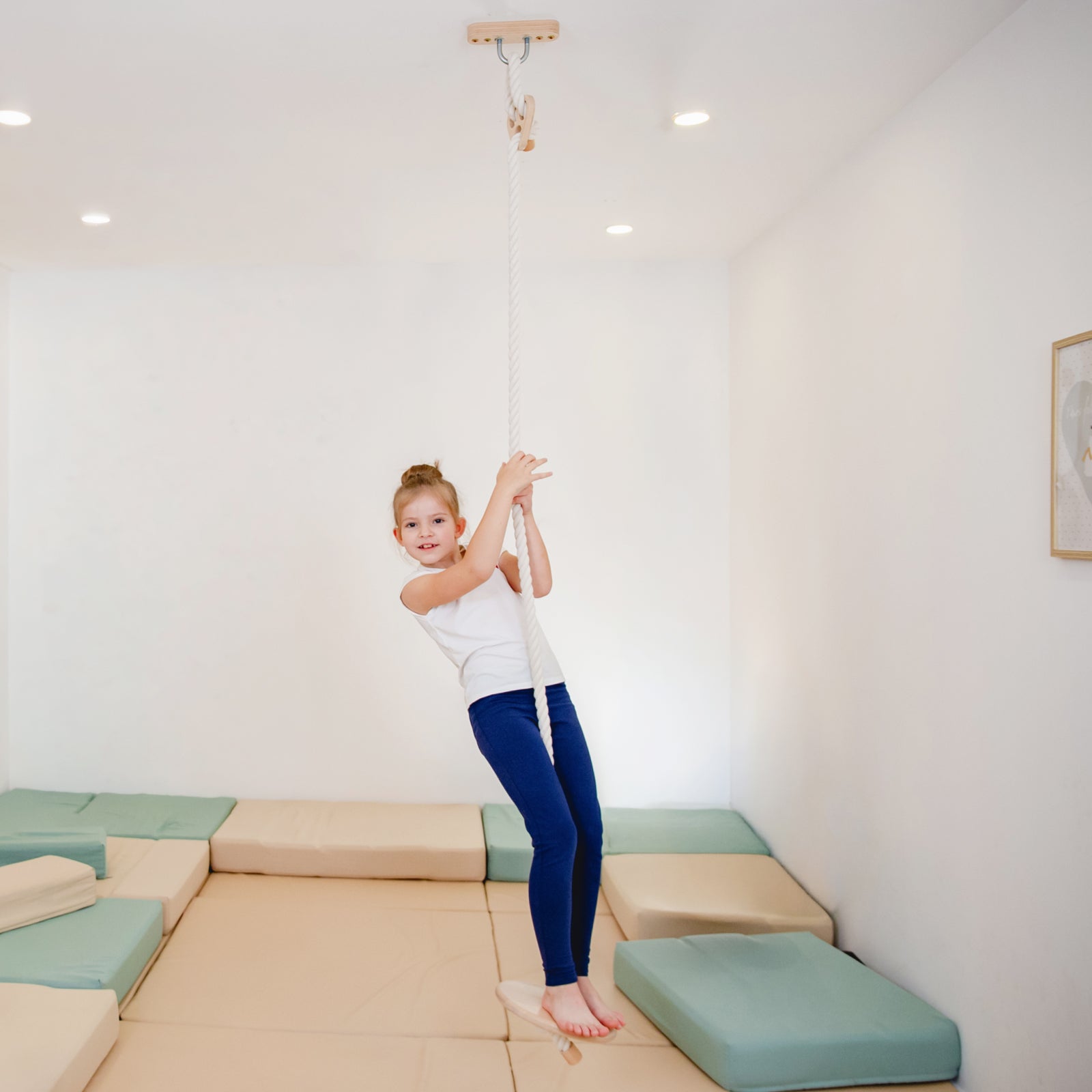 Ceiling Mounted Rope Swing with Wooden Disc Platform