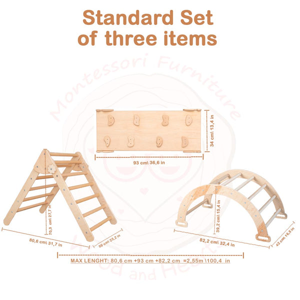 Set von 4 Gegenständen: Kletterdreieck mit 2 Rampen, Kletterbogen in den Innenplatz