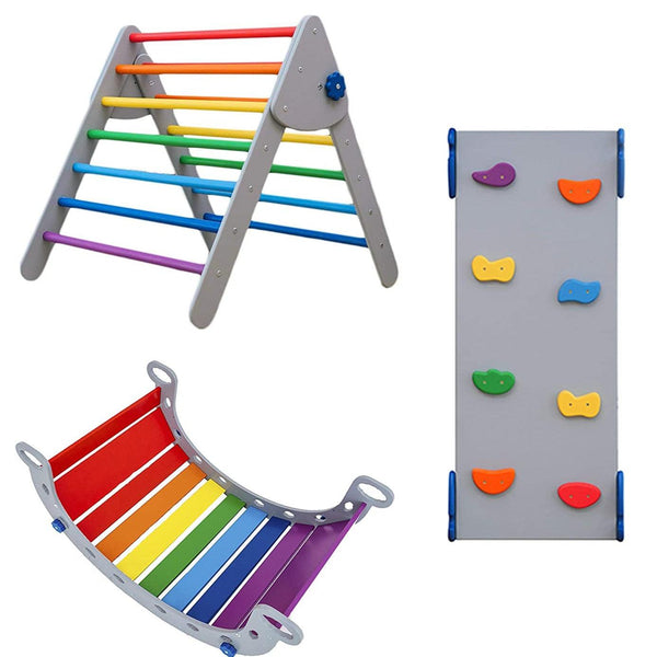 Montessori -Set von 3 Elementen: 1 Balance Board+1 Ramp+1 Dreieck