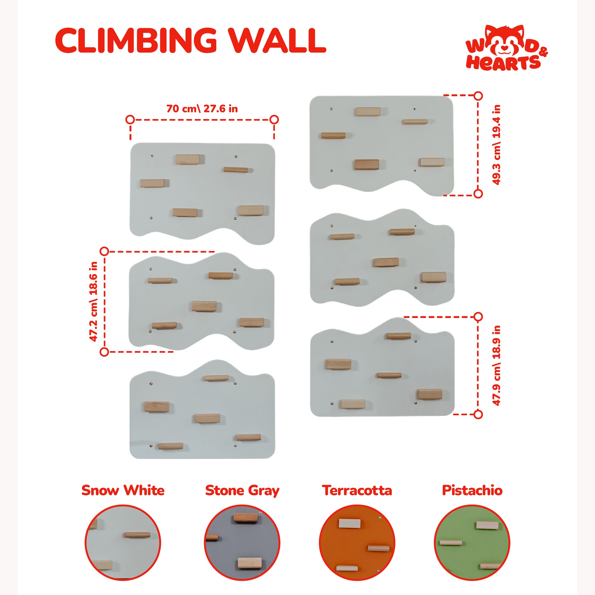 Indoor Rock Wall with Cloud-Shaped Panels & Wooden Climbing Holds for Kids 3-10