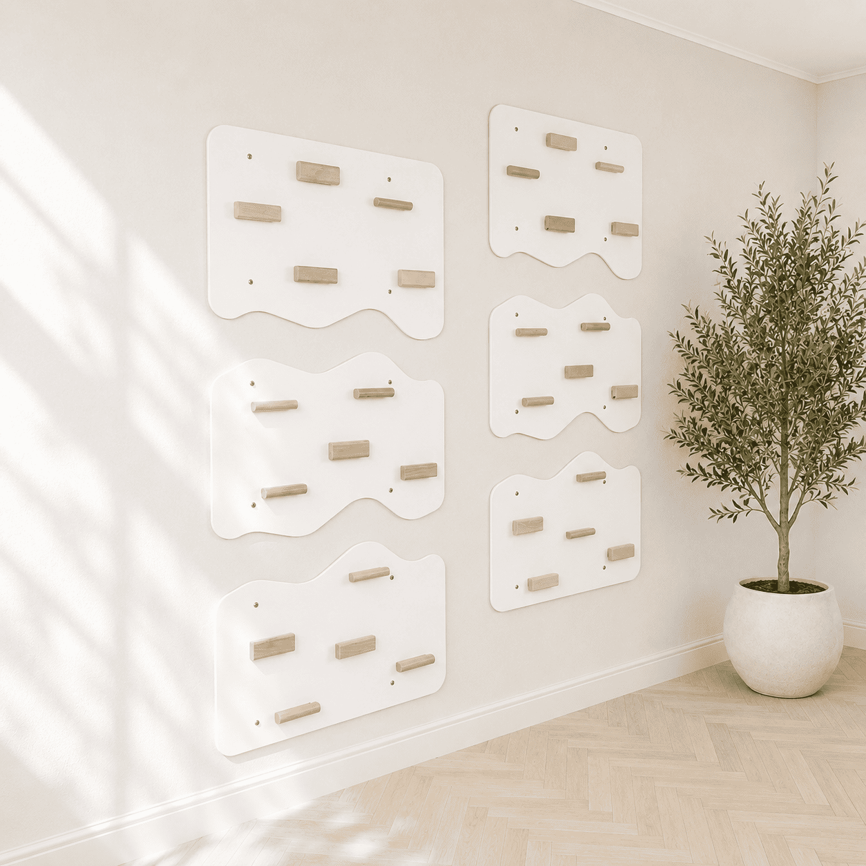 Indoor Rock Wall with Cloud-Shaped Panels & Wooden Climbing Holds for Kids 3-10