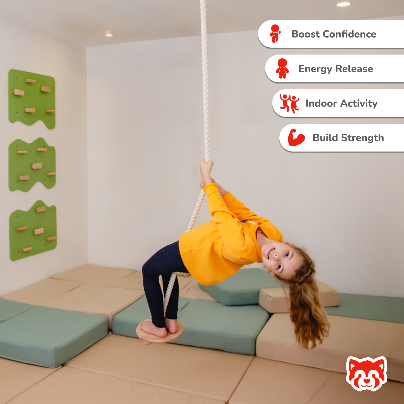 Ceiling Mounted Rope Swing with Wooden Disc Platform