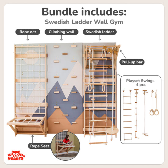 Kids Swedish Ladder Wall Gym 7-in-1 Bundle