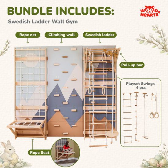 Kids Swedish Ladder Wall Gym 7-in-1 Bundle