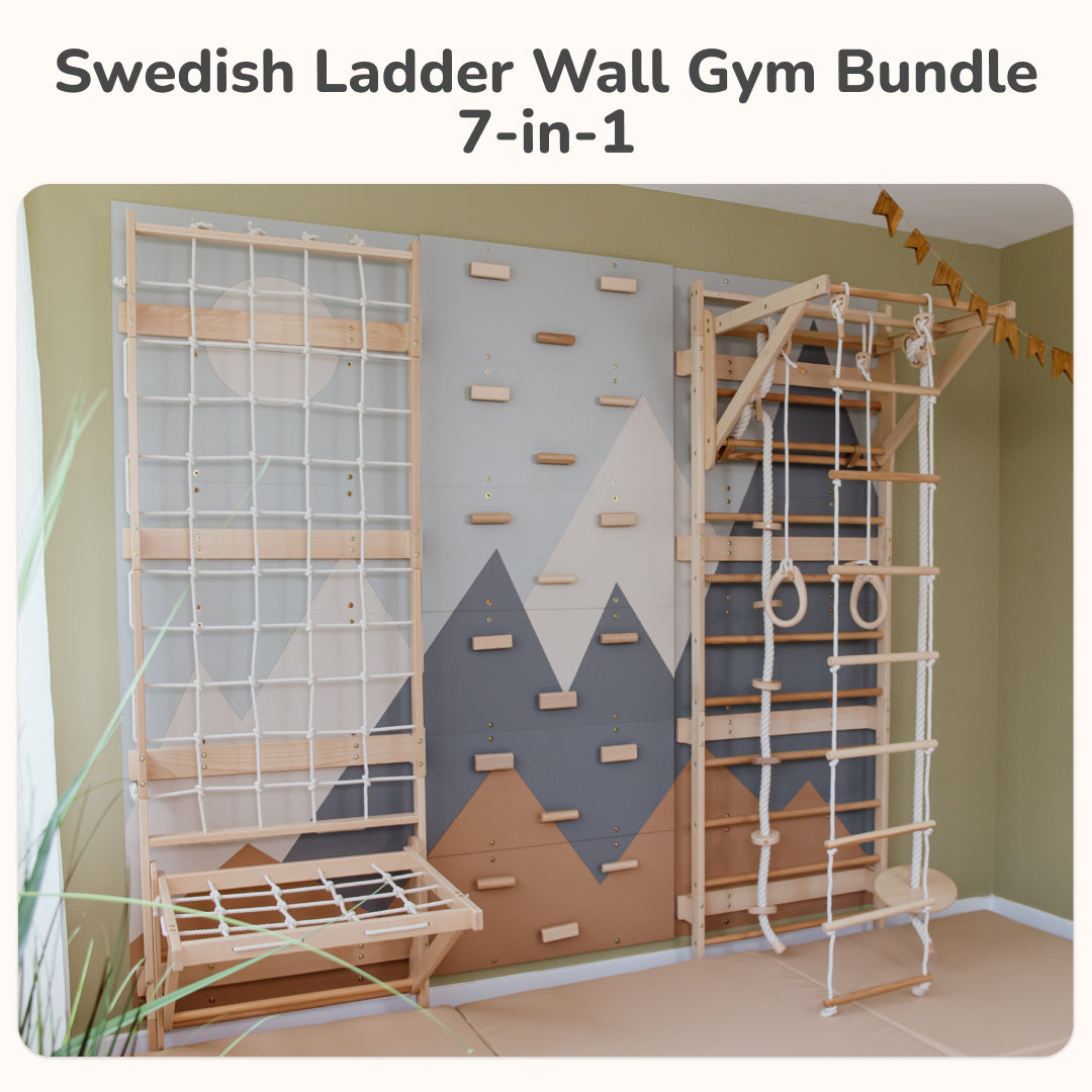 Kids Swedish Ladder Wall Gym 7-in-1 Bundle