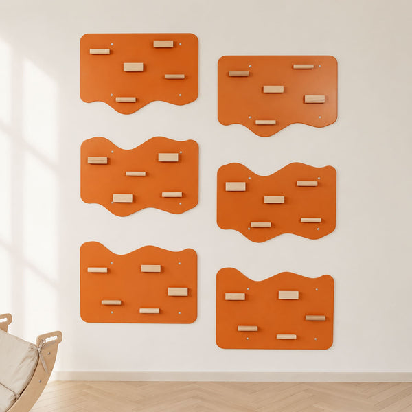 Indoor Rock Wall with Cloud-Shaped Panels & Wooden Climbing Holds for Kids 3-10