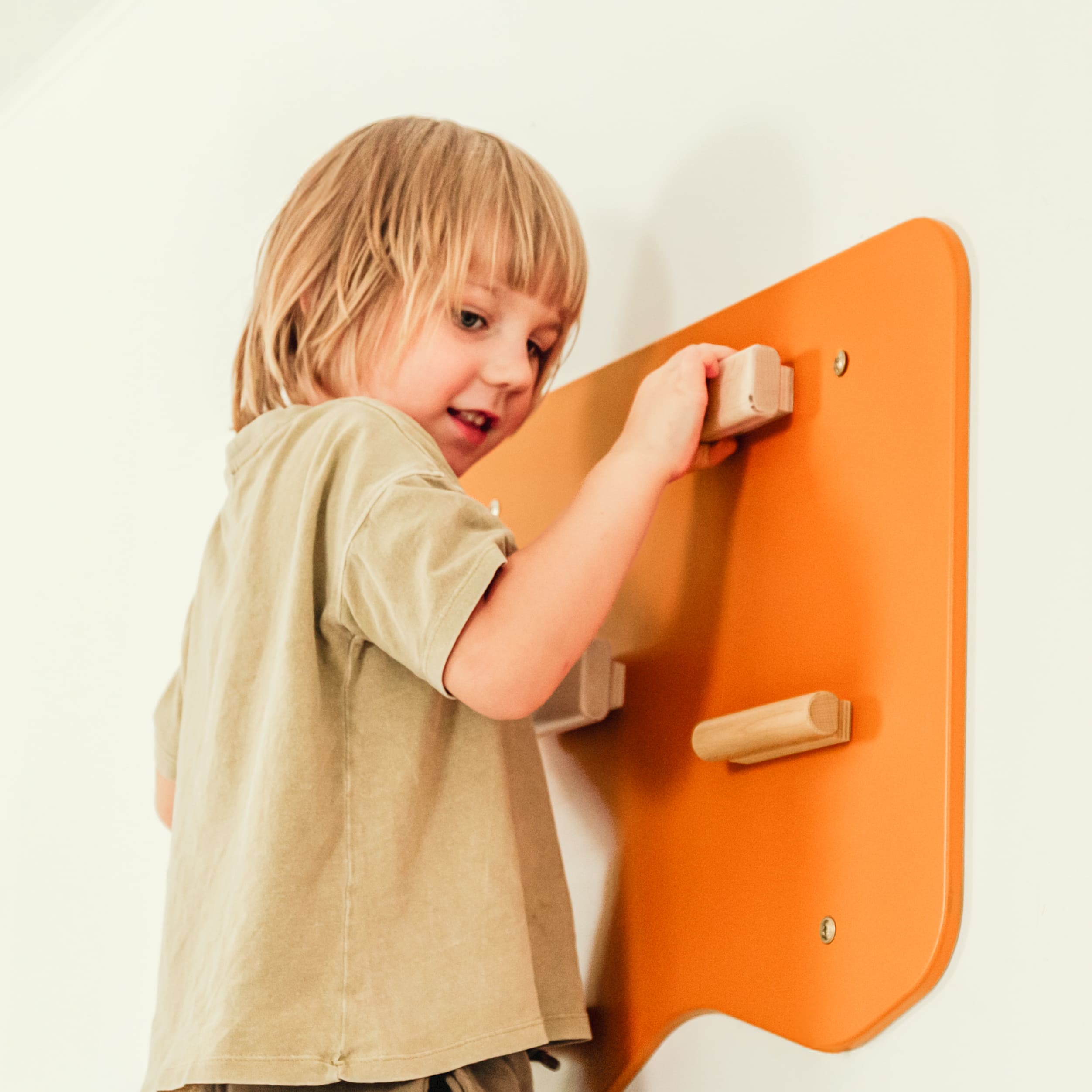 Indoor Rock Wall with Cloud-Shaped Panels & Wooden Climbing Holds for Kids 3-10