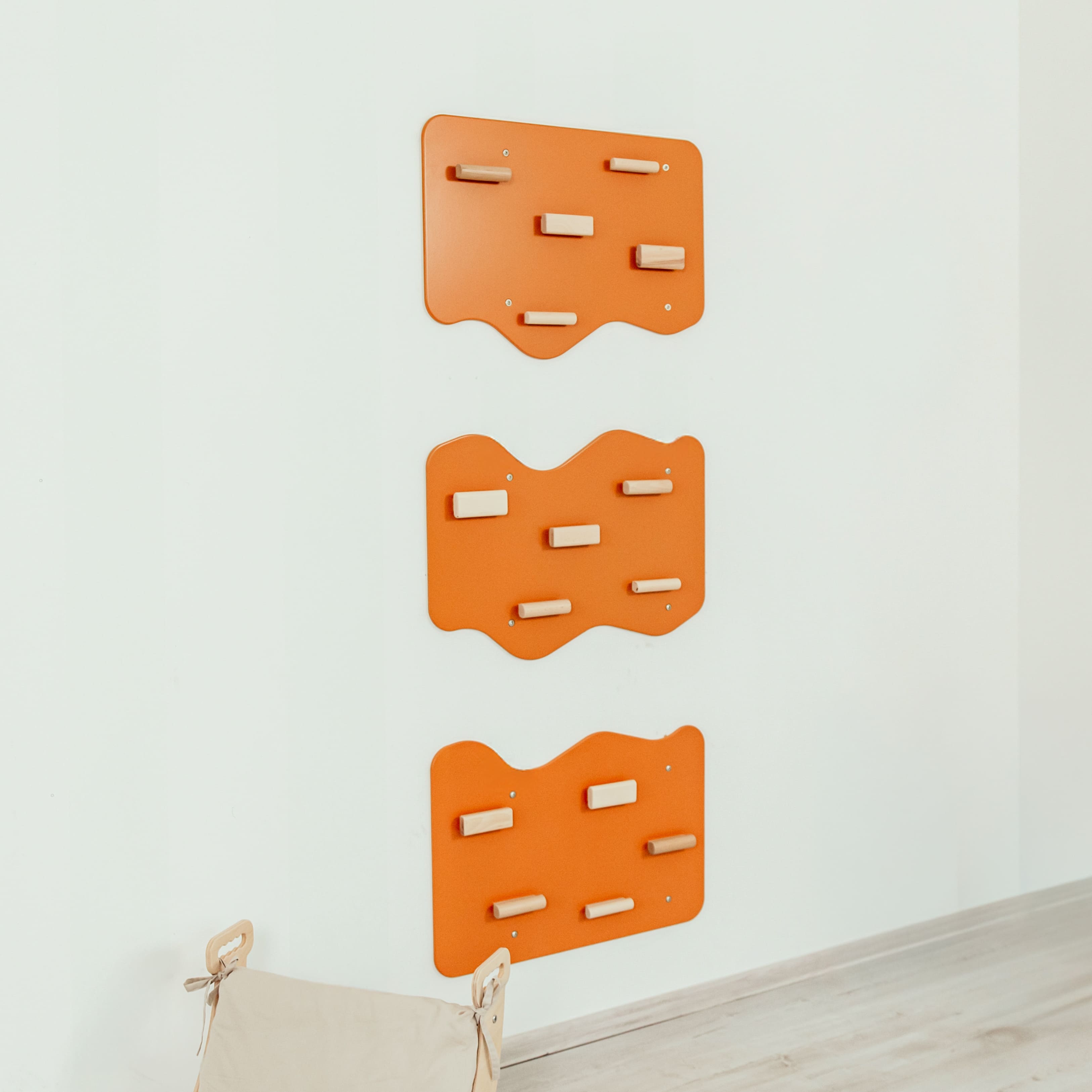 Indoor Rock Wall with Cloud-Shaped Panels & Wooden Climbing Holds for Kids 3-10