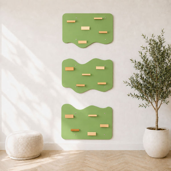 Indoor Rock Wall with Cloud-Shaped Panels & Wooden Climbing Holds for Kids 3-10