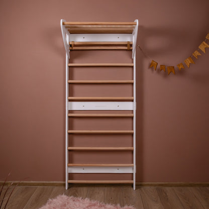 アクセサリーを備えた屋内スポーツアクティビティのための壁バー、天然の木の色