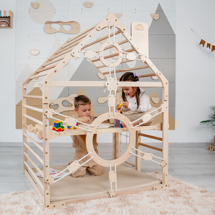 Wood and Hearts Wooden Toddler Climbing Playhouse, Ages 1–6