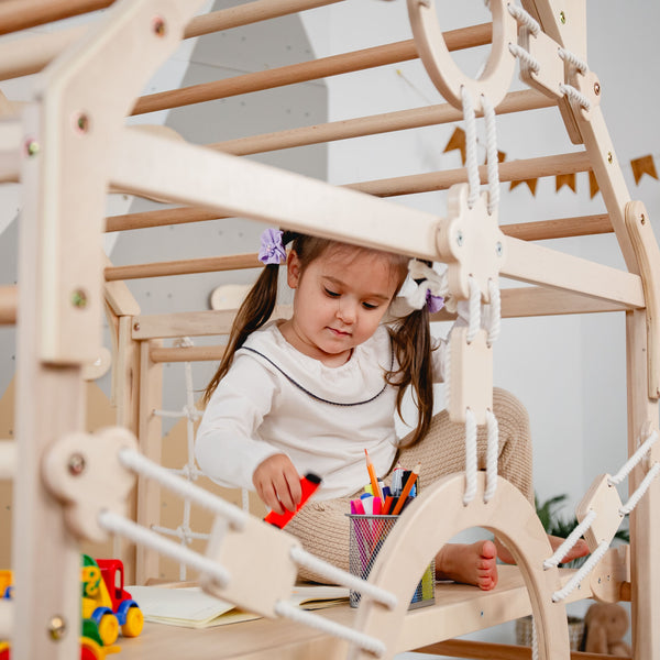 Wood and Hearts Wooden Toddler Climbing Playhouse, Ages 1–6