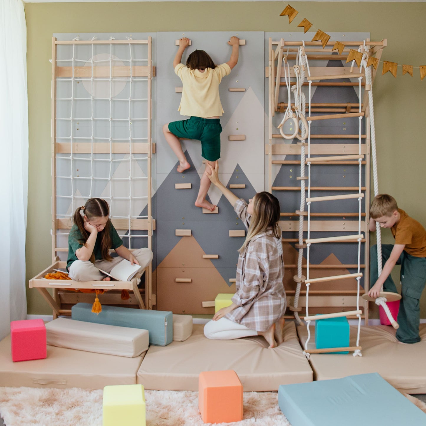 Kids Swedish Ladder Wall Gym 7-in-1 Bundle