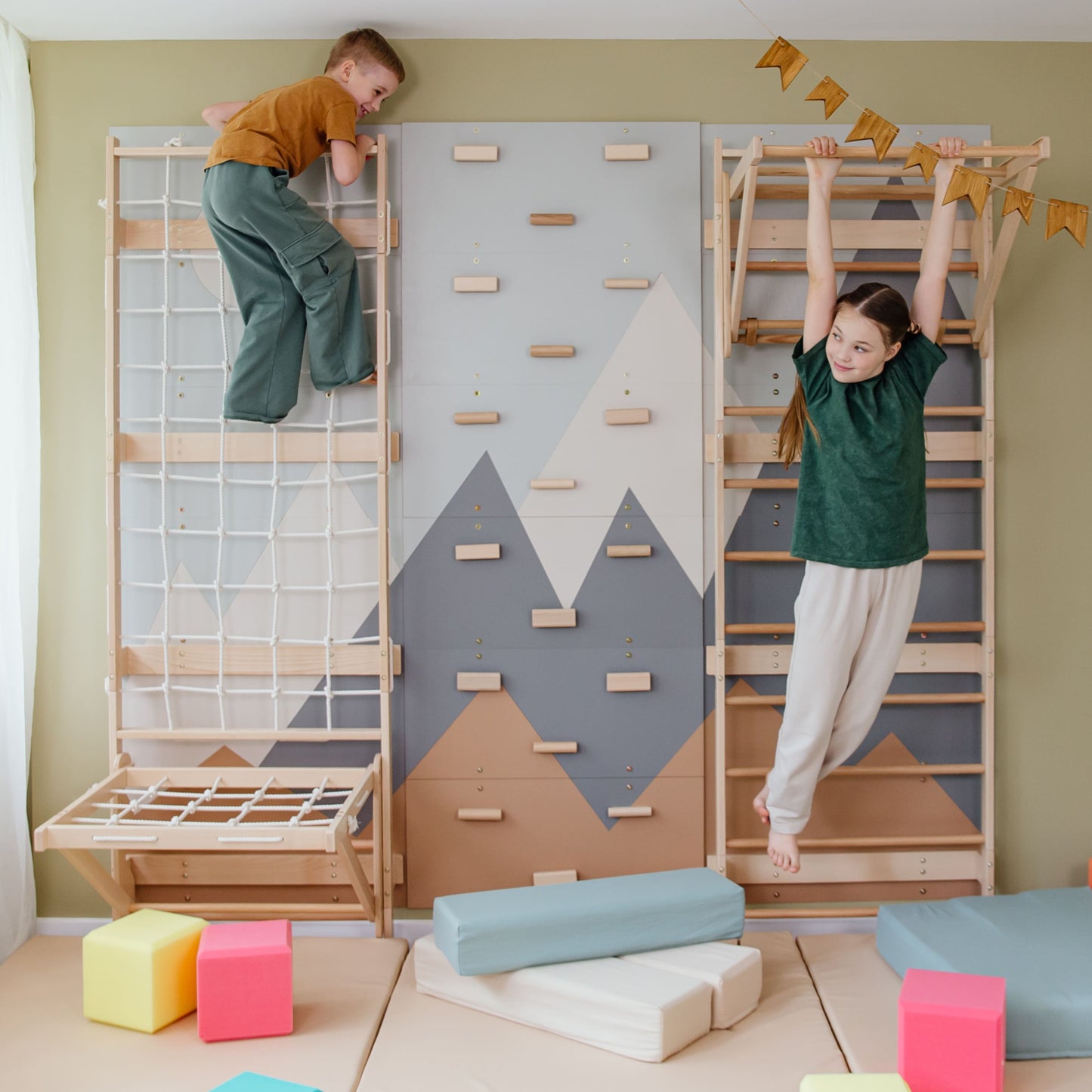 Wood and Hearts 3-in-1 Swedish Ladder Wall Gym for Kids 3+