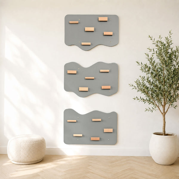 Indoor Rock Wall with Cloud-Shaped Panels & Wooden Climbing Holds for Kids 3-10