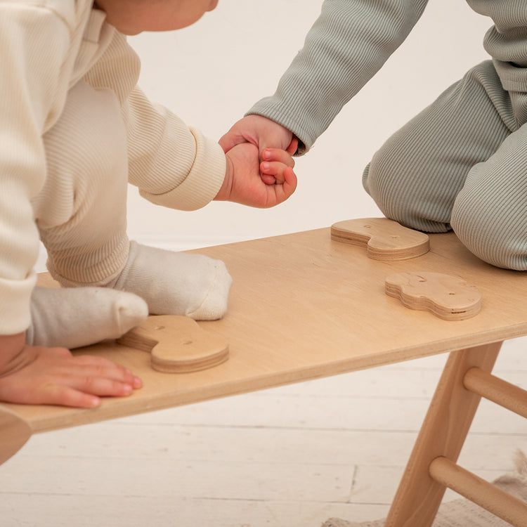 Scandinavian Climbing Slide with Rocks in Natural Wood color