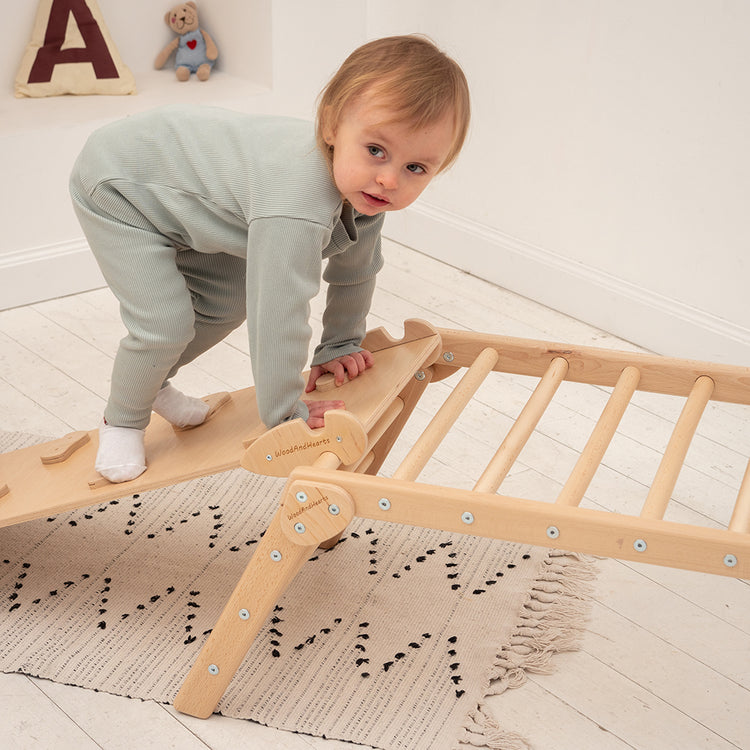 Scandinavian Climbing Slide with Rocks in Natural Wood color