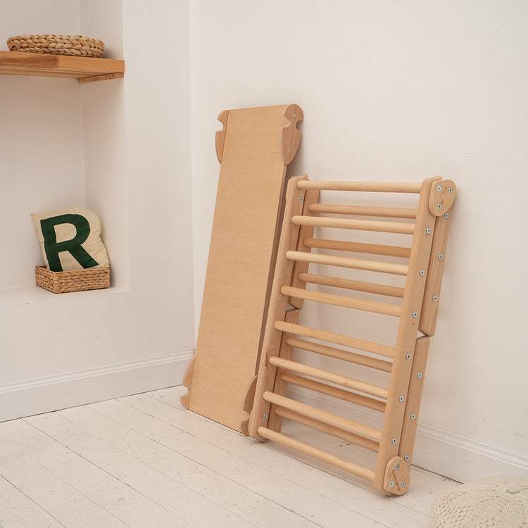 Scandinavian Climbing Slide with Rocks in Natural Wood color