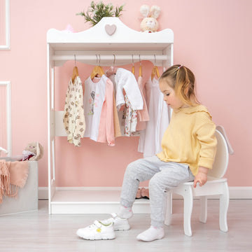 Open Girls Wardrobe with Clothing Racks in White + Pink color