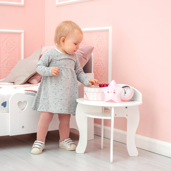 白とピンクの色の女の子の赤ちゃん用のベッドサイドテーブルとナイトスタンド「エンジェル」