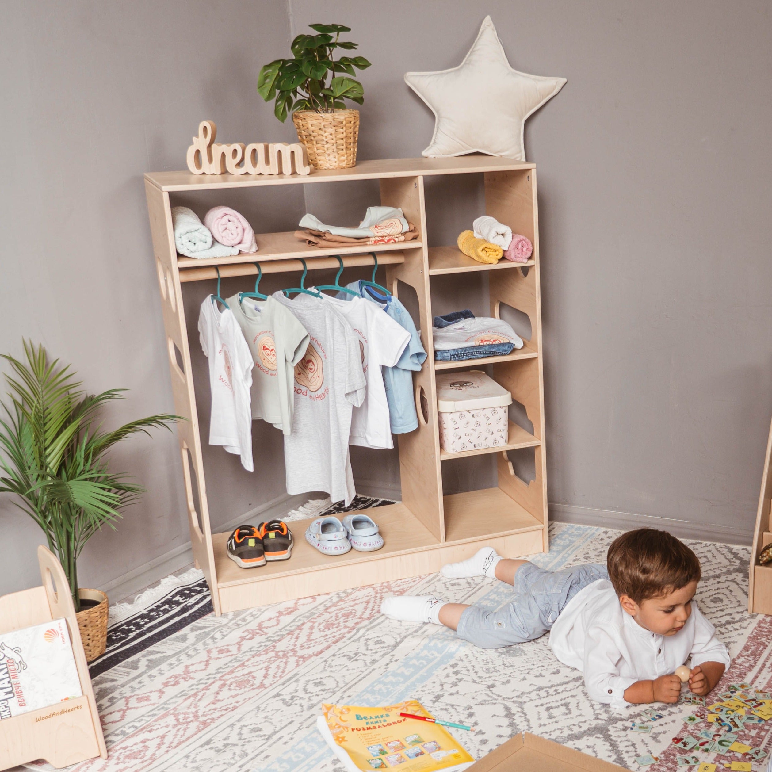 HARPER - Montessori Wardrobe Closet - Toddler Wardrobe - Kids Self Dress -  Montessori Wooden Furniture - Nursery Gift - Wooden Wardrobe