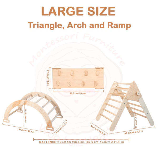 モンテッソーリ必需品 4 点セット: スロープ＋三角形＋アーチ＋学習タワー