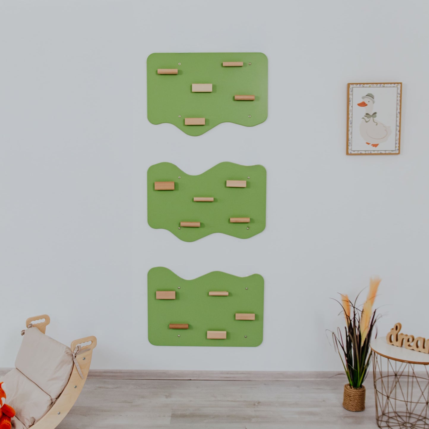 Indoor Rock Wall with Cloud-Shaped Panels & Wooden Climbing Holds for Kids 3-10