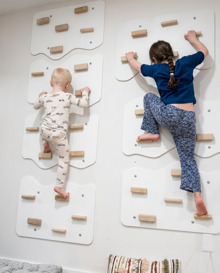 Indoor Rock Wall with Cloud-Shaped Panels & Wooden Climbing Holds for Kids 3-10