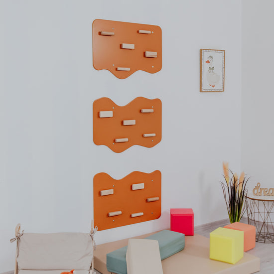 Indoor Rock Wall with Cloud-Shaped Panels & Wooden Climbing Holds for Kids 3-10