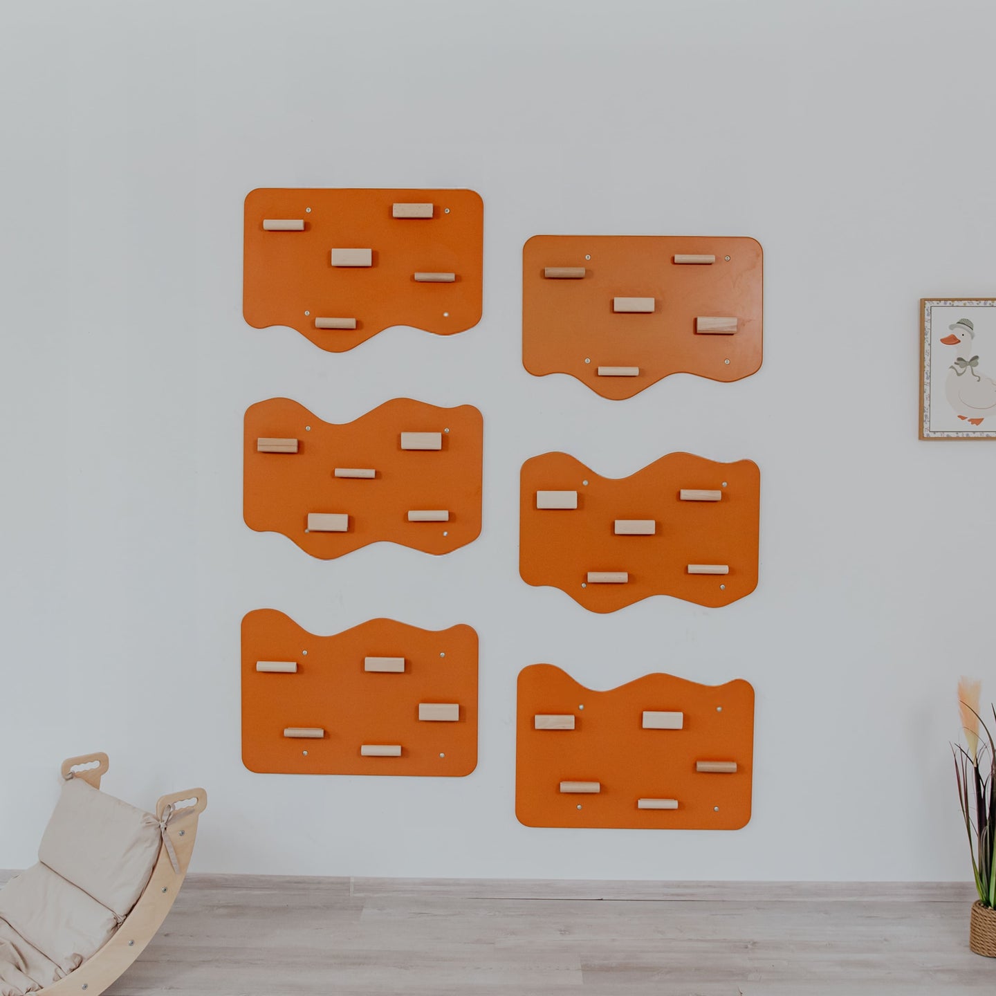 Indoor Rock Wall with Cloud-Shaped Panels & Wooden Climbing Holds for Kids 3-10