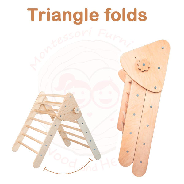 Set of three items Climbing Arch Ramp and Triangle Natural wood Large Size