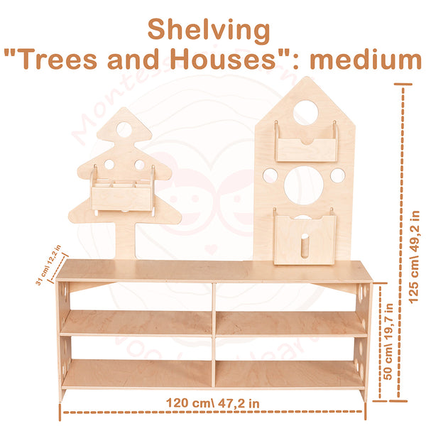 Offenes Bücherregal für Spielzeugspeicher "Bäume und Häuser"