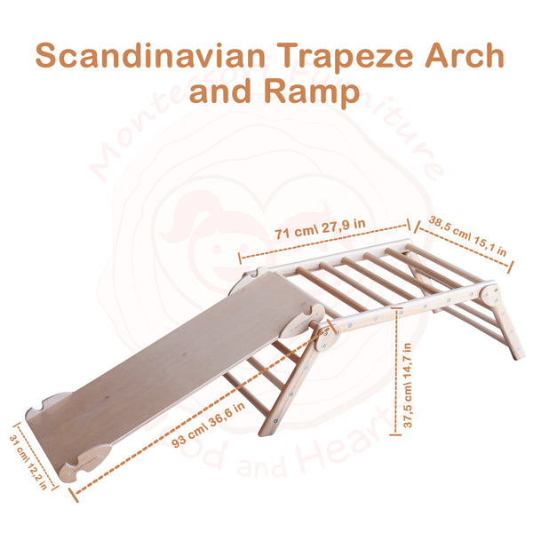 Scandinavian Set of three Climbers: Triangle, Ramp and Trapeze, N.Wood color