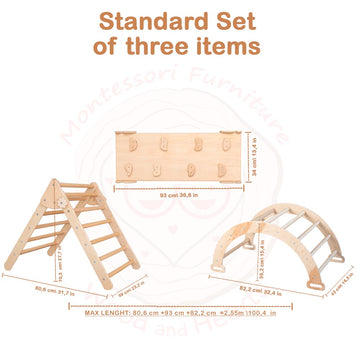 Set of 4 Montessori Essentials: Ramp+Triangle+Arch+Learning stool