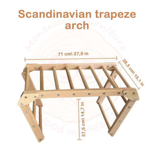 Hölzerne skandinavische 2in1 Set zum Klettern, Trapezbogen+zweiseitige Rampe, N.wood Farbe
