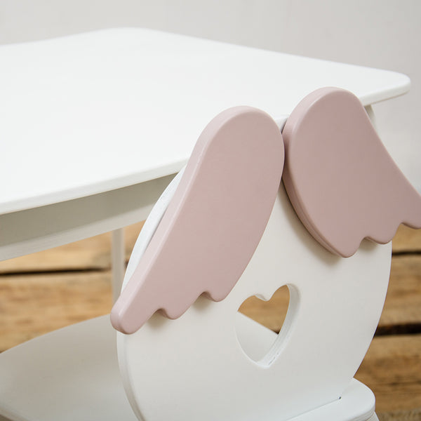 Holzstuhl für Kinderzimmer "Engel" in Weiß+rosa Farbe