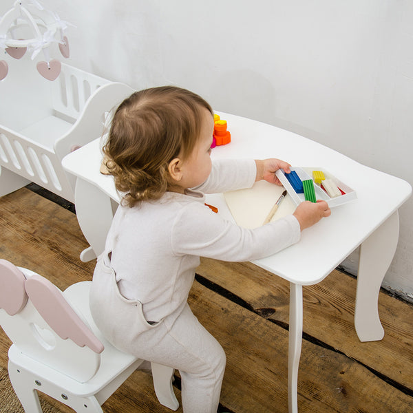 Wooden Chair for Kids Room "Angel" in White+Pink color