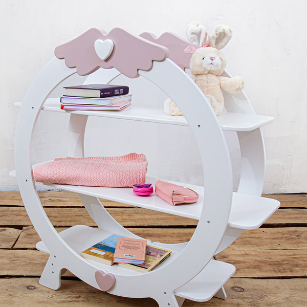 Bodenstehende Regal für Spielzeug und Bücher Aufbewahrung in Weiß + rosa Farbe