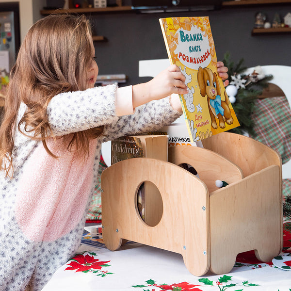 Wooden Bookcase for Toddlers, Portable Box "Josie"