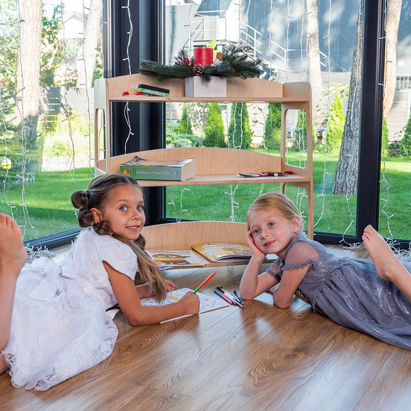Montessori Floor Organizer, 3 Tier Bookshelf for Kiddos - WoodandHearts
