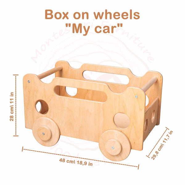 モンテッソーリのおもちゃオーガナイザー、車輪付きボックス「マイカー」